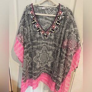 YUMI KIM|| Bejeweled kaftan coverup with a Aztec design detail Size X/S